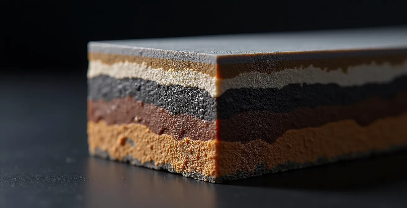 Coupe transversale montrant les différentes couches d'un revêtement époxy sur béton